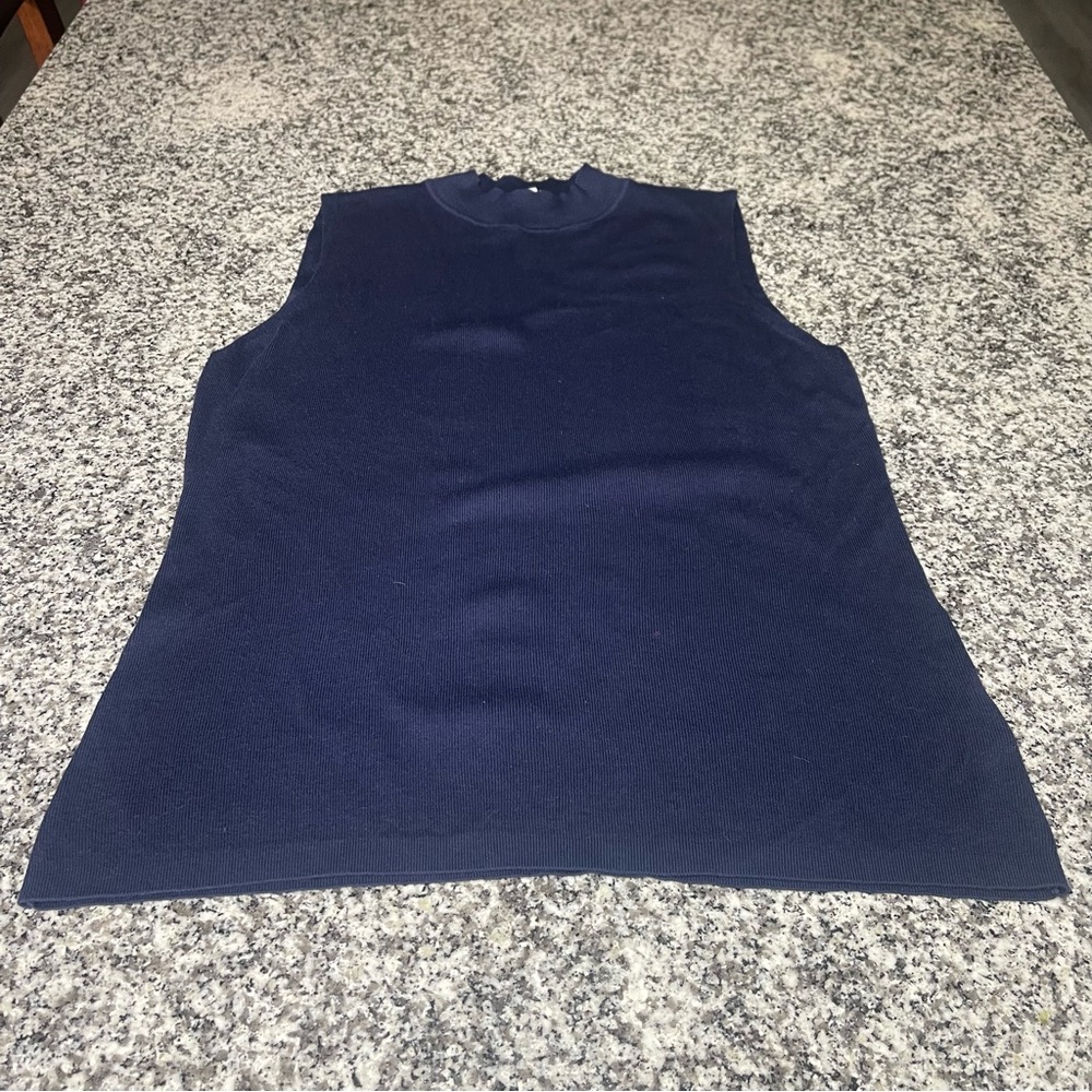 Gap Sweater Vest Women's Large Tall Navy Blue Sleeveless Silk Blend Casual Layer